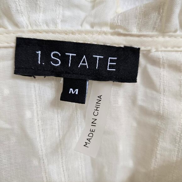 NWOT 1.STATE Women Cottagecore Sheer Blouse Ivory Medium Ruffle Puff Sleeves - Picture 8 of 11